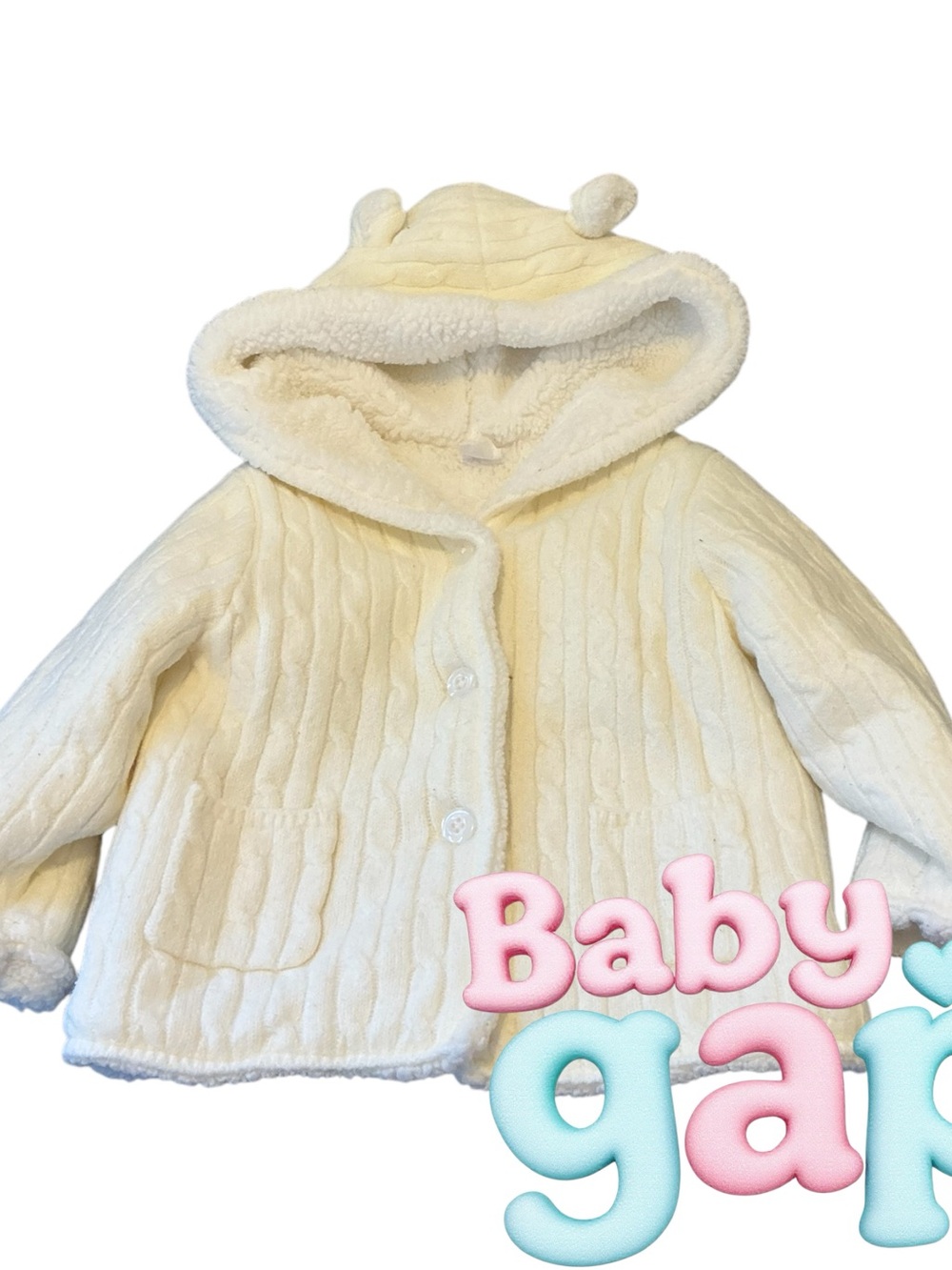GAP Cream Hooded Baby Jacket with Ear Detail